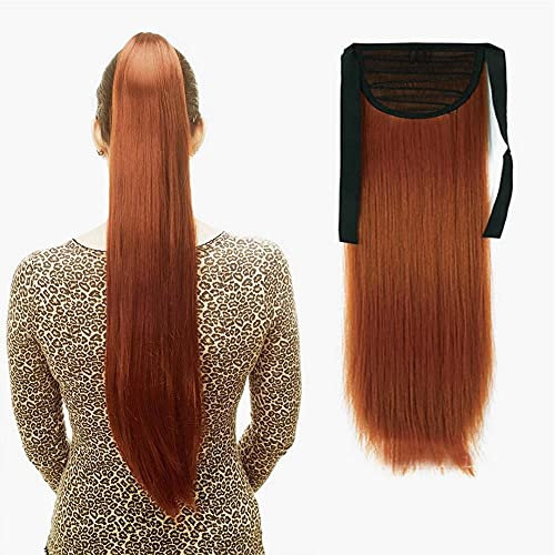 iLUU 24 Long Straight Wrap Around Pferdeschwanz Haarverlängerung 90g Synthetische Perücke Haar Haarteil #119 Kupfer Rot Orange Mode Farbe Krawatten Clip in Pferdeschwanz Haarteile