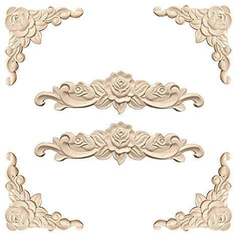 Vasemele Holzornamente für Möbel Vintage 6 Stücke Holzornamente für Möbel Holzornamente Ecke Holzschnitzerei Applique Ornament Holzornament Blumen Schnitzerei Verzierung Holzornamente Rose Schnitzerei