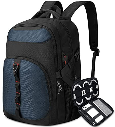 NEWHEY Laptop Backpack Men 17.3 Inch with Cable Organiser Bag Large Rucksacks for Men Water Resistant Laptop Bag Travel Business School Bag Black Blue