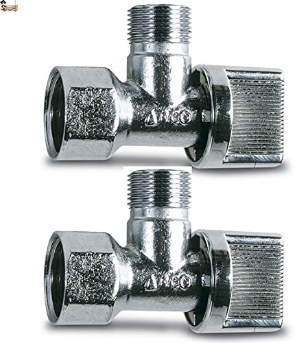 BricoLoco Robinet de vidange d'eau - Robinet d'équerre femelle - Fermeture à sphère - En laiton chromé - Robinet pour lavabo, citerne, lave-linge, lave-vaisselle, pour tuyaux, H 1/2 - M 3/8 (femelle,