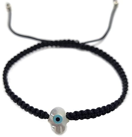 MYSTIC JEWELS By Dalia Armband aus Makrome, Rot, mit Perlmutt und Türkischem Auge, für Glück (Hand - Schwarz)