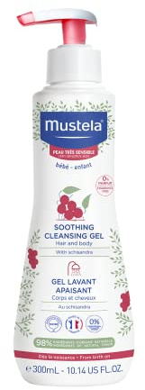 Mustela Baby Soothing Cleansing Gel - Fragrance-Free Hair & Body Wash for Very Sensitive Skin - with Natural Avocado Perseose & Schizandra Berry - 10.14 fl. oz.