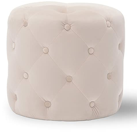W&X Runder Getufteter Samt Sitzhocker,Moderner Massivholzrahmen Sitzpuff Für Wohnzimmer Hosting Room Schlafzimmer,Gepolstert Bequem Sitzpouf-Beige 45x45x41cm(18x18x16inch)