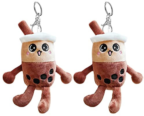 Herbests Bubble Tea Kuscheltier Plüsch Schlüsselanhänger,2 Stück Milchtee Schlüsselbund Hängen Ornament Anhänger mit Schlüsselring für Handtasche Auto Taschen Koffer Rucksäcke Charme Geschenk Mädchen