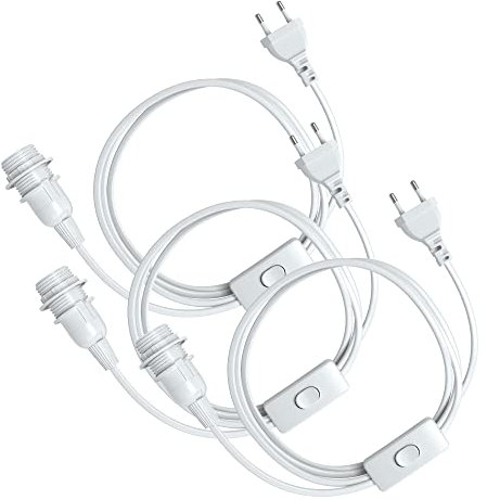 EAZY CASE 3x E14 Lampenfassung mit 3,5 m Kabel, Schalter, Schraubring für Lampenschirm und Netzstecker - ideale Lampenaufhängung für Hängeleuchten, Pendelleuchten, DIY Lampe, Weiß