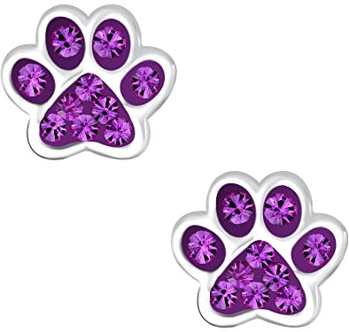 FIVE-D Boucles d'oreilles patte chien en argent sterling 925 doré pour enfants et femmes (violet), Argent sterling