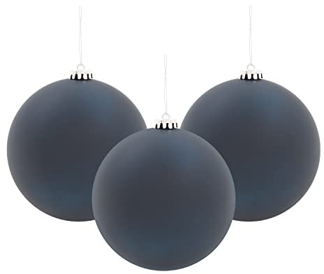 The Christmas Workshop Set Of 3pcs 15cm Traditional Matt Baubles/Elegant Festive Designs/Christmas Tree Decorations with Hanging String (Navy Blue)