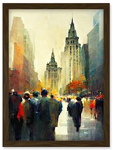 Doppelganger33 LTD Autumn On Wall Street New York City Painting Artwork Framed Wall Art Print A4