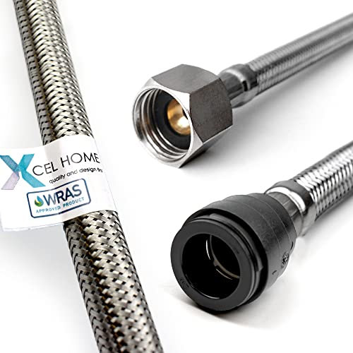 Xcel Home WRAS Approved PushFit Flexible Connector 15mm x 1/2 BSP (500mm Long) | 3 Lengths Available | Tap Connectors for Kitchen Sink/Bathroom Basin Stainless Steel Braided Flexi Tail | 1 Pipe