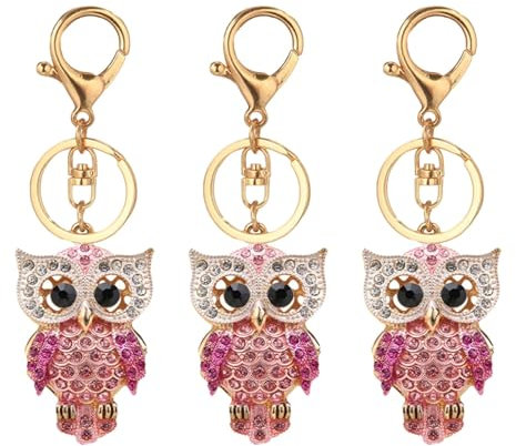 Amosfun 3 STK Eule Schlüsselanhänger Eule Schlüsselringhalter Strass-anhänger Anti-verlorene Schlüsselkette Strass-eulen-schlüsselanhänger Tasche Strasssteine Legierung Kleines