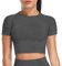 Yaavii Sport Oberteile Damen Kurzarm Gym T-Shirts Bauchfrei Crop Top Fitness Dunkelgrau M