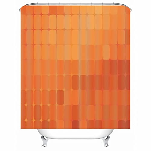 EHOMERY Rideau De Douche Grande Longueur Rideau Bande Forme Rectangulaire Rideau De Douche Drole Petit Rideau Meuble Salle De Bain Polyester Orange 12 Anneaux De Crochets, 180X200Cm