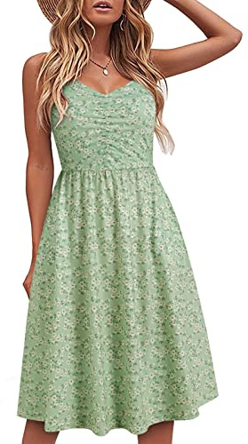 YATHON Damen Sommerkleid mit Spaghettiträgern A-Linie
