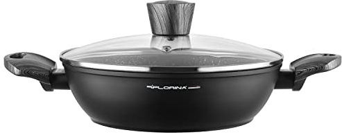 FLORINA Topf aus Aluminium (2,5 l) | 24 cm Durchmesser | Kochtopf mit Glasdeckel - Antihaftbeschichtet | Topf Induktion - Oval | Ideal für Induktionsherd, Gasherd und Elektroherd (Schwarz)