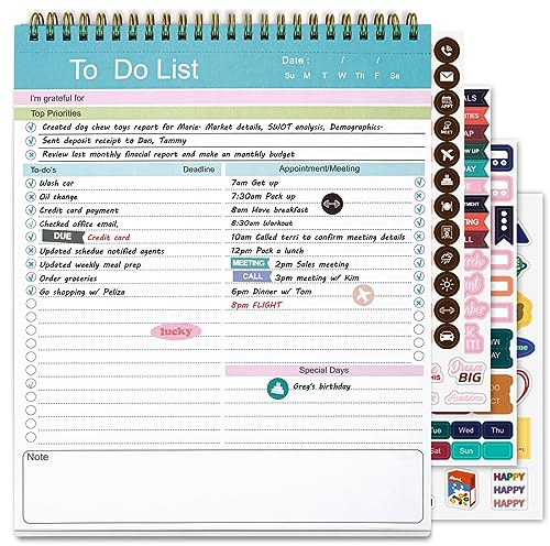 Bloc-notes To Do List - Planificateur quotidien non daté - 52 feuilles - 21,6 x 26,7 cm - Avec liste de contrôle - Pour le travail, le bureau et la maison