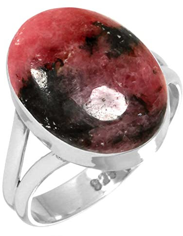 Jeweloporium Rosa Rhodonit Silberring Größe 63 (20,1), 925 Sterling Silber Ring für Damen, Echter klobiger ovaler Edelstein Boho Schmuck