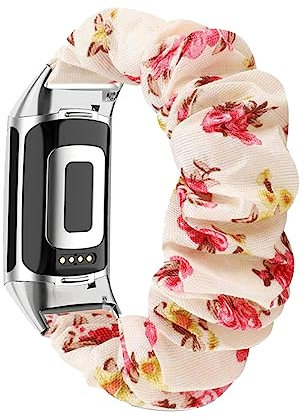 ZUREGO Scrunchie Elastisches Armband für Fitbit Charge 4/Charge 3 Armband, Scrunchie Armband Elastic Watch Band Damen Mädchen bedrucktes Stoffarmband Kompatibel mit Fitbit Charge 4/Charge 3 (F)