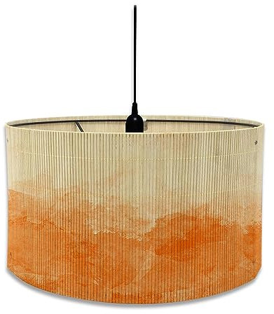 Morbuy Abat-Jour Lampe Plafond en Bambou, imprimé Dégradé Aquarelle, Forme Tambour Pliable Moderne Abat-Jour pour Hôtel et Maison Lampe de Chevet Lampe de Table Lampadaire (Jaune)