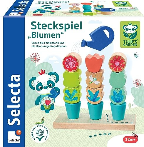 Selecta 62086 Tulips Garden, Steckspiel Blumen, 14 Teile, aus Holz, bunt