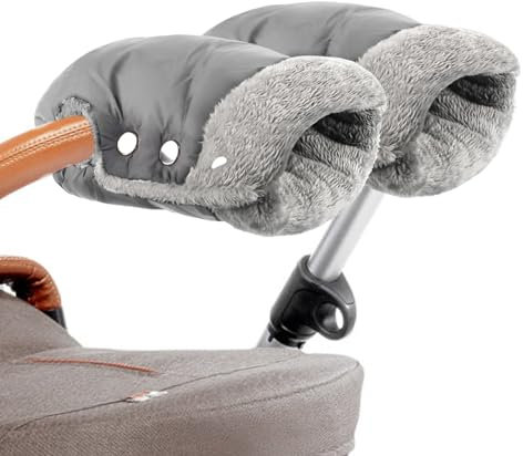 FENYW Hand Warmer Pram Gloves Hand Muff, Pram Gloves with Fleece and Cotton, Breathable, Waterproof, Windproof, Universal Size for Pushchairs, Buggies, Bike Trailers, Black/Grey