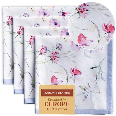 Maison d'Hermine Stoffservietten 100% Baumwolle (45 cm x 45cm, 4er-Set) | Wiederverwendbar, quadratisch, waschbar, ideal für Dinnerpartys, Hochzeiten und Frühjahr Sommer - Summer Floral