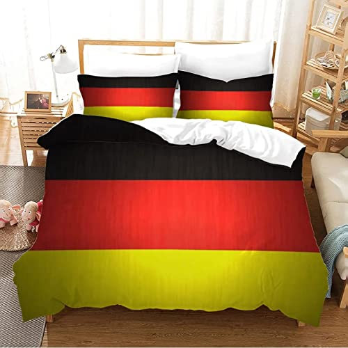 Bettwäsche 155x220 Deutsche Flagge Bettwäsche-Set mit Reißverschluss Schließung für Kinder Jungs Mädchen Jugendliche Weicher Atmungsaktive Mikrofaser Bettbezug + 2 Kopfkissenbezug 80x80 cm