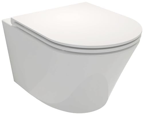 Jacob Delafon - Pack WC Suspendu Sans Bride RODIN+ - Compatible Double Chasse 3/6L - Abattant Déclipsable Fermeture Douce - 36x35x52 cm - Blanc - E25856-00