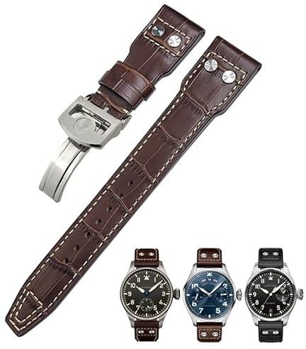 SOMKB 22mm Nieten Echtes Leder Armband Fit Für IWC Big Pilot TOP GUN Uhr IW3777 Kalbsleder Armband, Gold Buckle, Kunststoff, Achat