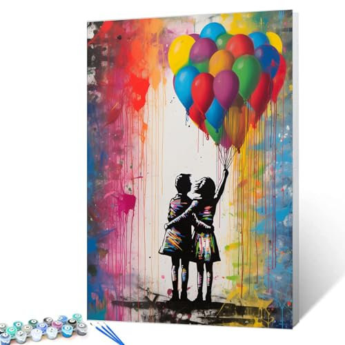 Tucocoo Regenbogen-Ballon-Malen-nach-Zahlen-Kits mit Pinseln und Acrylpigment auf Leinwand, Gemälde für Erwachsene, Paar, Straßenkunst, Graffiti-Bild für Zuhause, Wanddekoration, Geschenke, 40x50cm