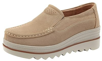 BIISDOST Zapatos coloridos para mujer Zapatos casuales de moda para mujer de tacón alto, zapatos sin cordones, zapatos casuales cómodos, mocasines zapatos de mujer 41, beige, 35 EU