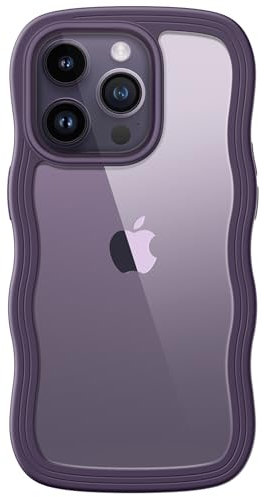 JETech Niedliche Hülle für iPhone 14 Pro Max 6,7 Zoll, Wellen Lockige Form Stoßfestes Handy Schutzhülle für Frauen und Mädchen, Klare Harte PC Rücken (Dunkellila)