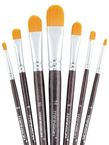 Transon 7pcs Artist Filbert Paintbrush Set for Acrylic Watercolor Gouache Oil and Body Painting