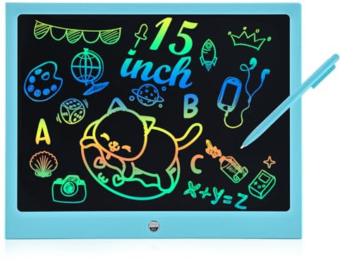 15 Zoll LCD Schreibtafel Kinder, RaceGT Schreibtafel Kinder, Maltafel Zaubertafel, Zeichenblock Kinder, Umweltfreundlich Heller Bunten Schrift Pad, kinder tablet ab 3 jahre, Geschenke für Kinder-Blau