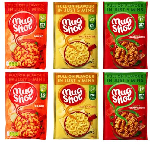 Instant Pasta in Sauce Meals Variety Bundle - With Pasta Mac n Cheese, Cajun and Tomato & Herb Flavours - 6 x 64g Packets - Ready in 5 Minutes