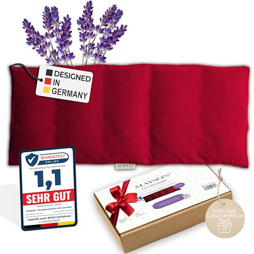 MAYSON® BIO Kirschkernkissen mit Lavendel - Mikrowellengeeignetes Wärmekissen - mit Waschbarem Flauschbezug - 100% Baumwolle - 50x20cm - Handgefertigt mit Liebe - Beige/Rot (Rot XXL)