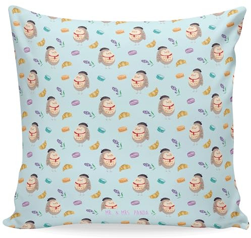 Mr. & Mrs. Panda Kissen Eule Frankreich - Geschenk, Motivkissen, hibou, sitzkissen, Sofakissen, Eulen, béret, Kissen 40x40, Dekokissen Sofa, das