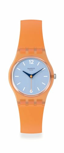 Swatch Damen Uhr LO116 für Frauen und Mädchen, Orange und Blau, Quarz, Silikonarmband, 25 mm Durchmesser, 7 mm Höhe, 31.4 mm Horn zu Horn, 3 Bar wasserdicht, Rund, Sport, Unisex, Essentials Kollektion