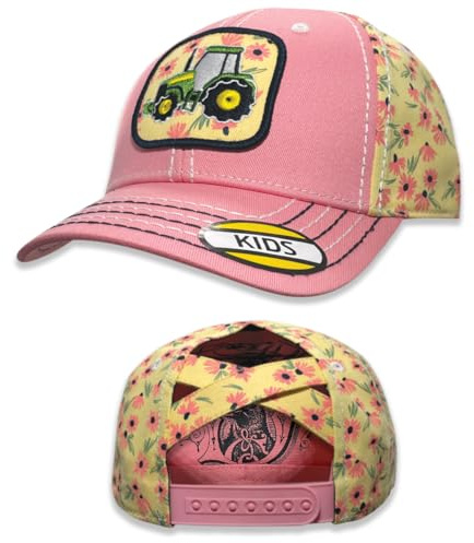 John Deere Baseballkappe für Kinder, Motiv: Traktor, Pferdeschwanz, Rosa, Pink, Einheitsgröße
