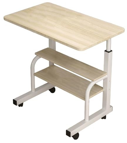 ohfruit Mobiler Computertisch, Schreibtisch, C-förmiger Laptop-Schreibtisch für kleine Räume, höhenverstellbar, 4 Räder, Heimbüro, Mobilität, Arbeitsplatz, Beige