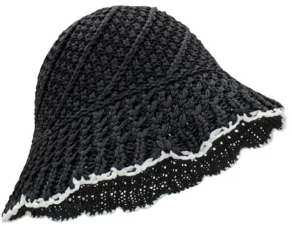 Feelorna Sombreros de sol de paja para mujer, sombrero de paja plegable, sombrero de paja transpirable, para viajes, vacaciones al aire libre, Negro , Talla única