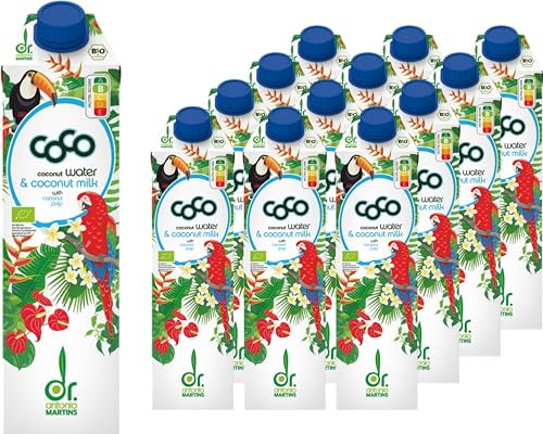 Dr. Antonio Martins - Bio Coco Water & Cocomilk I Erfrischendes & Natürliches Kokoswasser mit Kokosmilch I Vegan I Bio (12x 1000 ml)