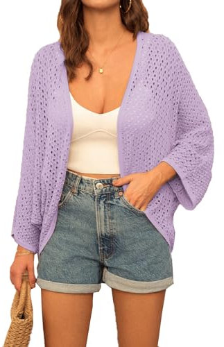 GRACE KARIN - Cardigan estivo da donna, maniche a pipistrello a 3/4, aperto sul davanti, leggero, casual, vestibilità ampia, Viola chiaro, M