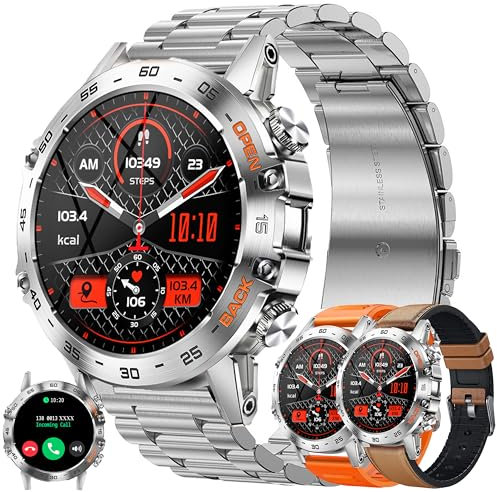 1,39 AMOLED Montre Connectée Homme avec Appel Bluetooth 5,2, Smartwatch Compatible Samsung Huawei Xiaomi Android iOS Podometre GPS Partagé Montre 123 Sports Cardiofrequencemetre (Argenté)