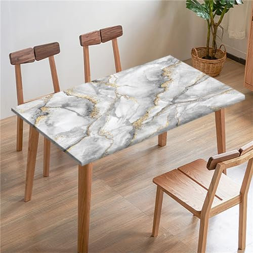 Morbuy Rechteckige Elastische Tischdecke, Marmor Drucken wasserdichte Gartentischdecken Quadratisch Angepasste Tischdecke Abwischbar Tischdecken Tischtuch Tischschutz (80x80cm,Graues Gold)
