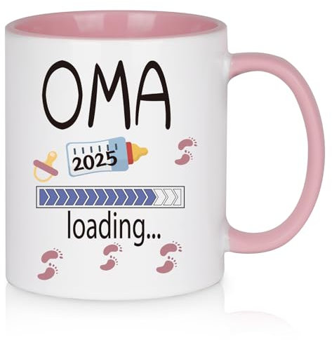 Diztoud Oma Tasse mit Spruch Oma 2025 Loading, Geschenke für Oma zu Weihnachten, Geschenkideen für Werdende Oma, Oma Geschenk, Weihnachtsgeschenke, Schwangerschaft Verkünden, 325ml Kaffeetasse, Rosa