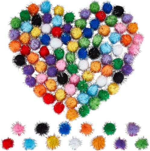 SUNNYCLUE 130 Stück Bunte Pompons Lametta Pompons Großpackung 125cm (3) mm Mehrfarbige Faser Weich Flauschig Rund Flauschiger Lametta Ball Glitzer Katzen/Kätzchen Jagd Pompons Zum Basteln DIY Kunst