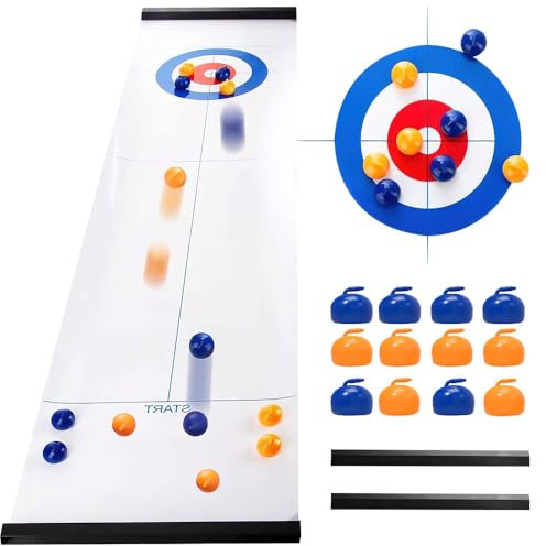 Vmxlso Table Top Curling Game, Tabletop Curling Game, Table Curling Game with 8 Stones, Quick & Easy to Set-Up, Shuffleboard Table for Travel Home Party Game