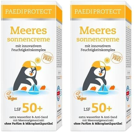 PAEDIPROTECT Meeressonnencreme Kinder Baby LSF 50+ 75 ml, Sonnencreme parfümfrei & wasserfest, Gesicht Körper Lichtschutzfaktor, Schutz vor UVA/UVB-Strahlung, vegan ohne Mikroplastik (Packung mit 2)