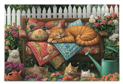 1000 Teile Puzzle Katzen schlafende Gartenbank Jigsaw Puzzles Lustiges Puzzle für Erwachsene