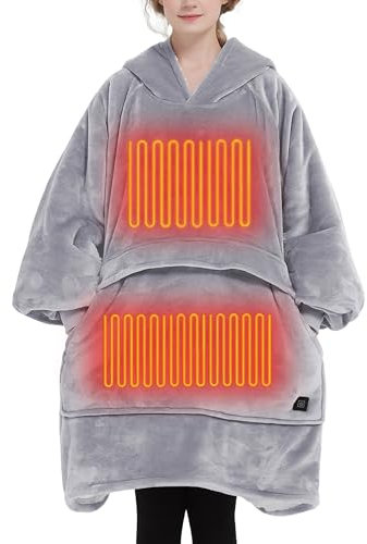 KFUBUO Heated Electric Wearable Blanket Throw Battery Operated Portable USB Cordless Outdoor Hoodie Sweatshirt (Heated Blanket Light Grey)